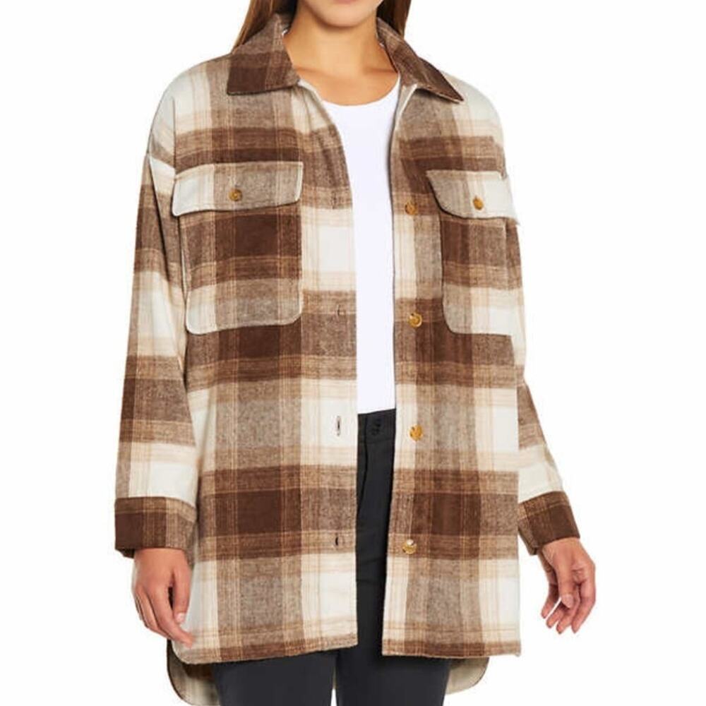 Banana Republic Ladies Shirt Jacket Soft Brown Plaid Size Medium NWT